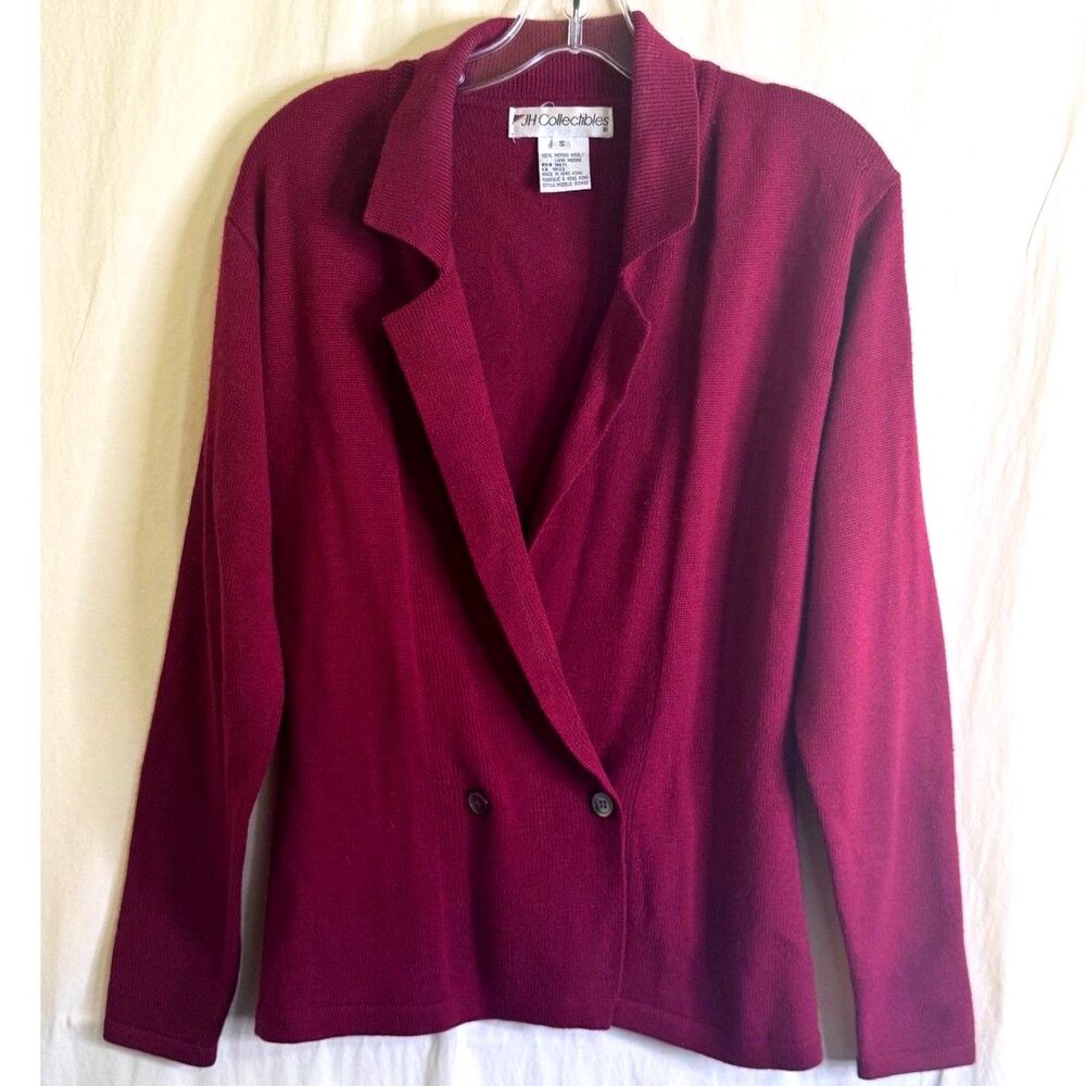 JH Collectibles Women's Red Double-Breasted Knit Blazer Style Cardigan Size S
